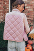 Light Pink Color Contrast High Neck Snap Button Quilted Vest