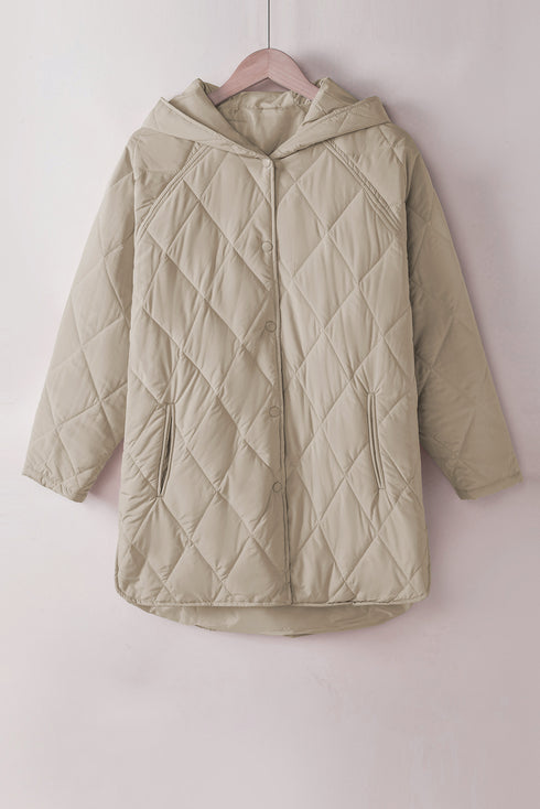 Green Quilted Snap Button Hooded Puffer Coat