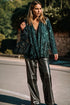 Evergreen Glitter Sequin Open Front Long Sleeve Top