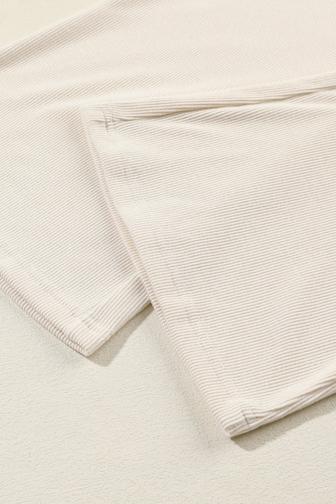 Beige Collared Split Neck Ribbed 2pcs Athleisure Outfit