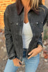 Black Corduroy Collar Zipped Front Denim Jacket