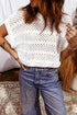 White Hollow Out Knit Round Neck Dolman Sweater