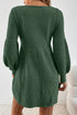 Mist Green Solid Lantern Sleeve Empire Waist Short Sweater Dress