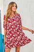 Red Floral Print Contrast Trim Button Tie Neck Swing Dress