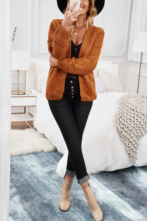 Khaki Chunky Wide Long Sleeve Knit Cardigan