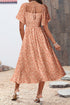 Pink Floral Print Button Smocked Bodice Long Dress