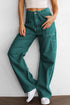 Green High Waist Straight Leg Cargo Pants with Pockets