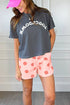 Pink Polka Dot Print Drop Shoulder Pullover Drawstring Shorts Set