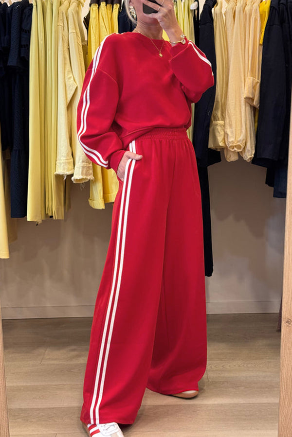 cozy women's varsity sweatshirt and jogger set - soft cotton blend for casual everyday style in chic comfort made for easy styling and wardrobe with