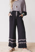 Black Striped Drop Shoulder 3/4 Ruffled Sleeve Loose Top and Ruffled Drawstring Pants 2pcs Outfit