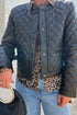 Black Faux Leather Quilted Snap Button Winter Jacket