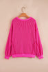 Strawberry Pink Twisted Ribbed Color Block Father Christmas Patched Graphic Long Sleeve Top