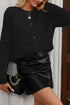 Black Solid Color Textured Detail Button Down Long Sleeve Sweater Cardigan