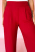 Fiery Red Pleated Detail Pull On High Elastic Waist Loose Straight Pants