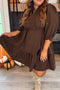 Coffee Plus Size Frilled Trim V Neck Puff Sleeve Textured Mini Dress