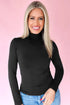 Black Slim Fit High Neck Long Sleeve Basic Top