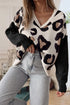 Black Leopard Print Color Block Patchwork Sleeve V Neck Sweater