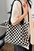 Color black Checkered Knit Eco-Friendly Tote Bag