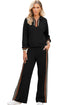 Black Striped Patchwork Quarter Zip Pullover Loose Pant Set