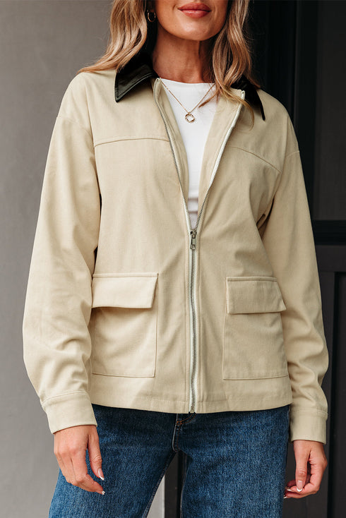 leather collar jacket