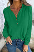 Mist Green Solid Color Button V Neck Long Sleeve Top