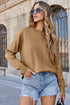 Light French Beige Front Center Seam Drop Shoulder Pullover Solid Sweater