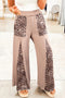 Straw Yellow Mineral Wash Leopard Patchwork Wide Leg Pants