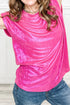 Bright Pink Metallic Round Neck Cap Sleeve Tee