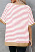 Apricot Stripe Contrast Ribbed Patchwork Oversize T Shirt