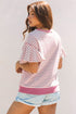 Sachet Pink Contrast Detail Striped Ruffle Short Sleeve Top