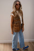 Brown Sherpa Paisley Print Pocketed Western Fashion Vest Jacket