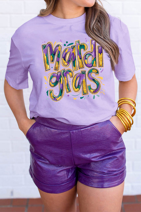 Wisteria mardi gras Cheerful Letter Graphic Tee