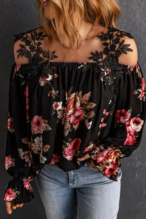 casual-feather-print-off-shoulder-strap-blouse