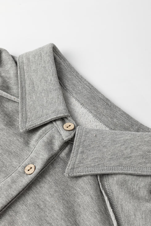 Medium Grey Waffle Knit Patchwork Exposed Seam Loose Shacket