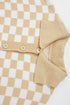Apricot Checkered Buttons Collar V Neck Drop Shoulder Sweater