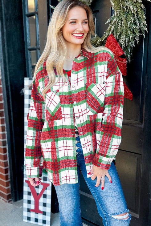Red Christmas Plaid Casual Flannel Shacket