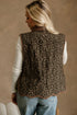 Khaki Stitched Leopard Print Corduroy Trim Contrast Collar Patchwork Vest