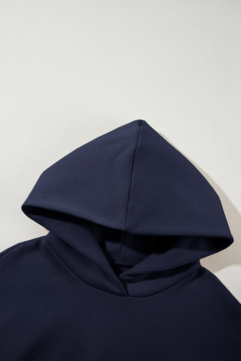 Navy Blue Solid Exposed Seams Hoodie and Joggers Activewear Set