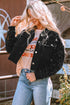 black-sequin-sleeve-pocketed-raw-hem-denim-jacket
