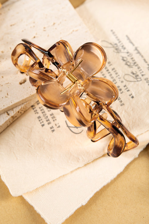 Thai Curry Amber Leopard Resin Flower Hair Claw Clip