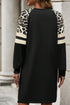 Black Leopard Print Patchwork Varsity Raglan Sleeve Sweatshirt Dress