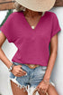 Bright Pink Textured Wide Sleeve V Neck T Shirt