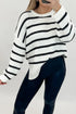 Black Stripe Ribbed Knit Drop Shoulder Loose Sweater