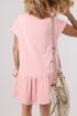 Apricot Pink Solid Color Cap Sleeve Drop Waist T Shirt Dress