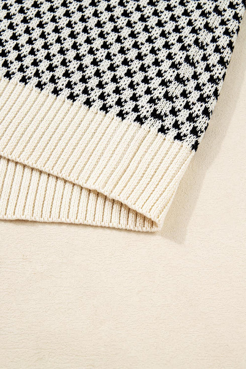 Black Contrast Color Pattern Lantern Sleeve Sweater