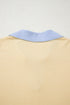 Sky Blue Stripe Contrasting Polo Collar Color Block Knit Drop Shoulder Sweater
