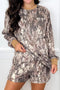 Khaki Woodland Camo Print Long Sleeve Top Casual Short Set