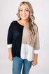 Black Color Block Knit V Neck Loose Sweater