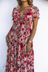 Fiery Red Floral Print Frilled V Neck Short Sleeve Maxi Dress