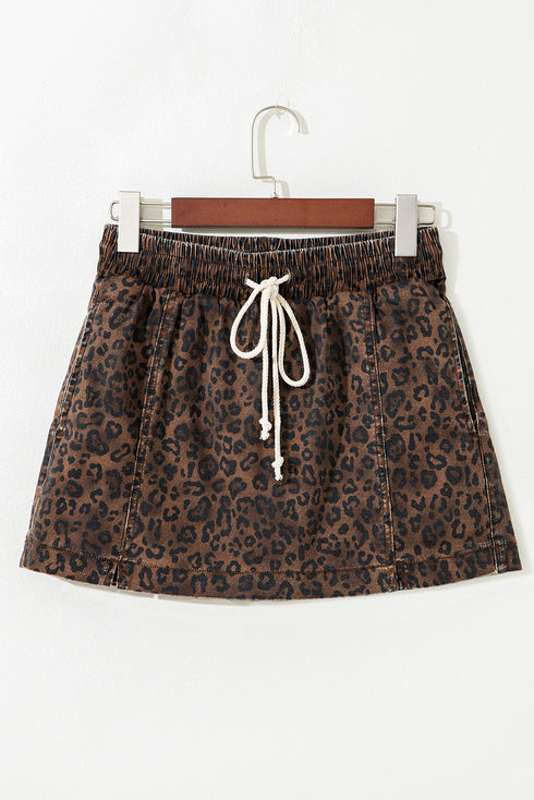 leopard denim skort